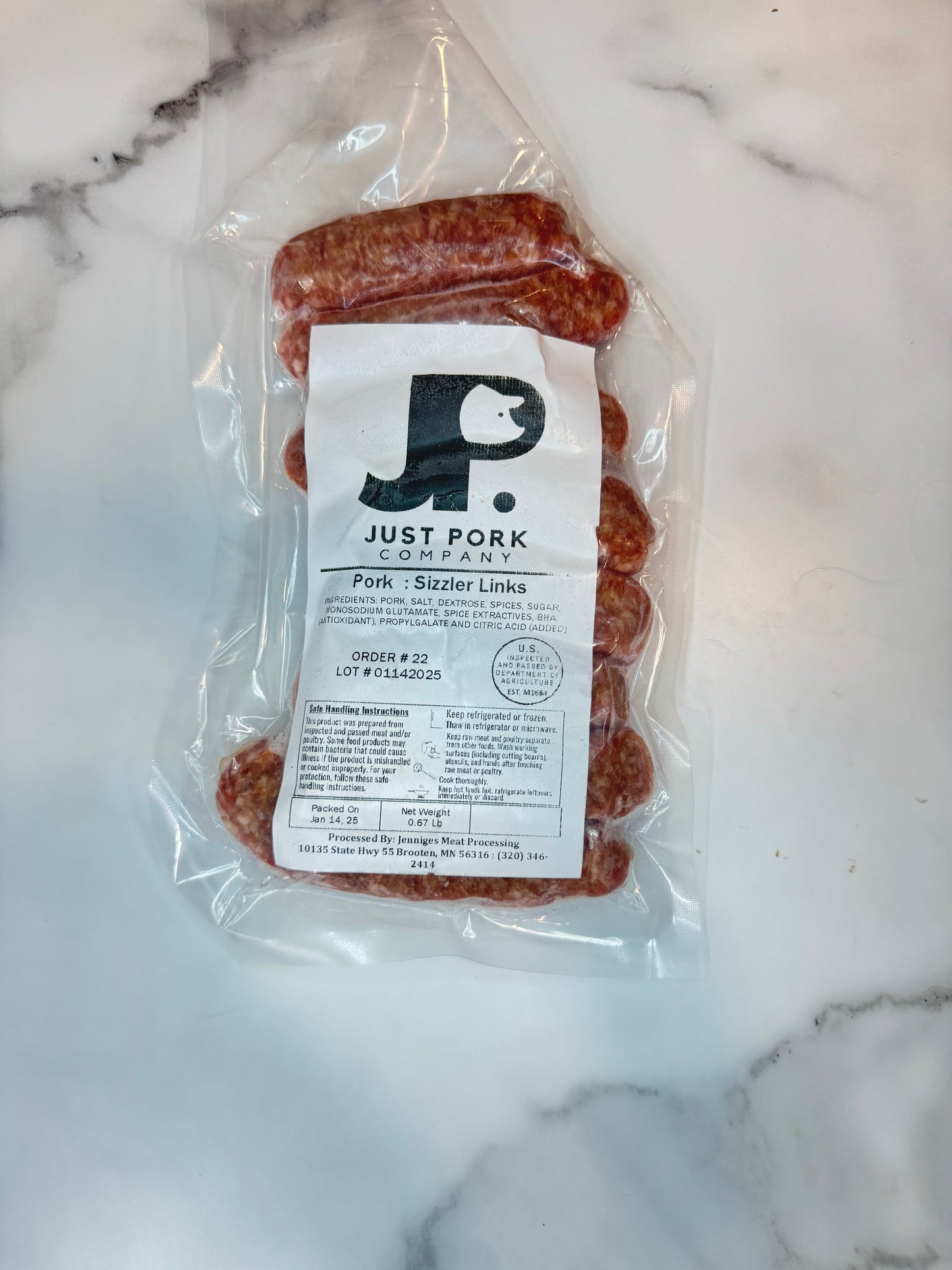 Just Pork sausage links; Minnesota-raised pork with no added hormones or fillers
