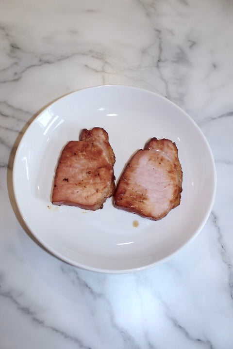 Cooked farm fresh boneless smoked pork chops 