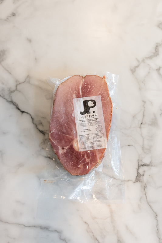 Just Pork's Ham roast in a package; Clean, locally raised pork ready to cook