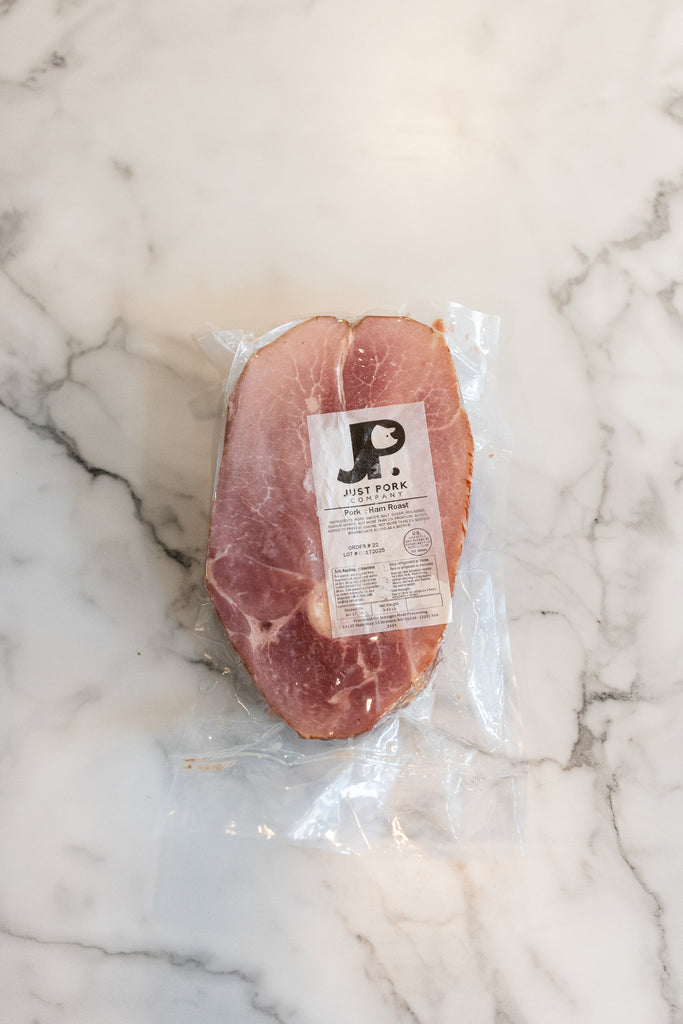 Just Pork's Ham roast in a package; Clean, locally raised pork ready to cook