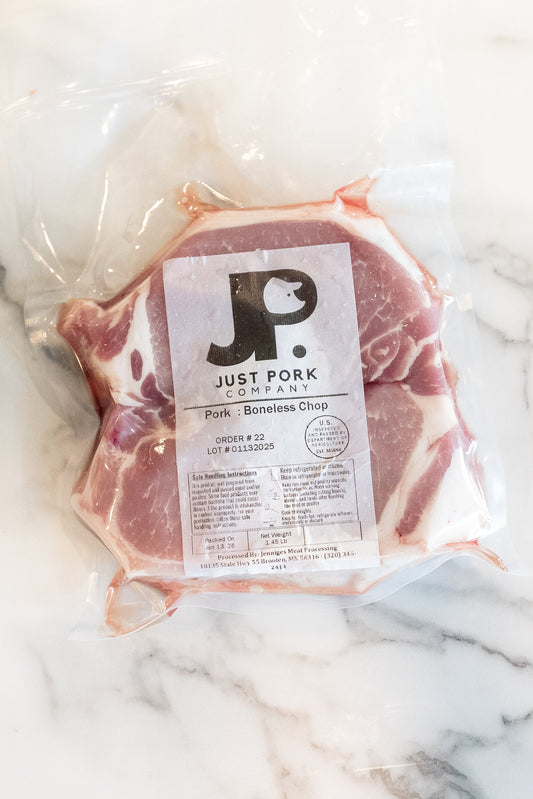 Just Pork's boneless pork chops; Healthy pork options delivered from a local farm
