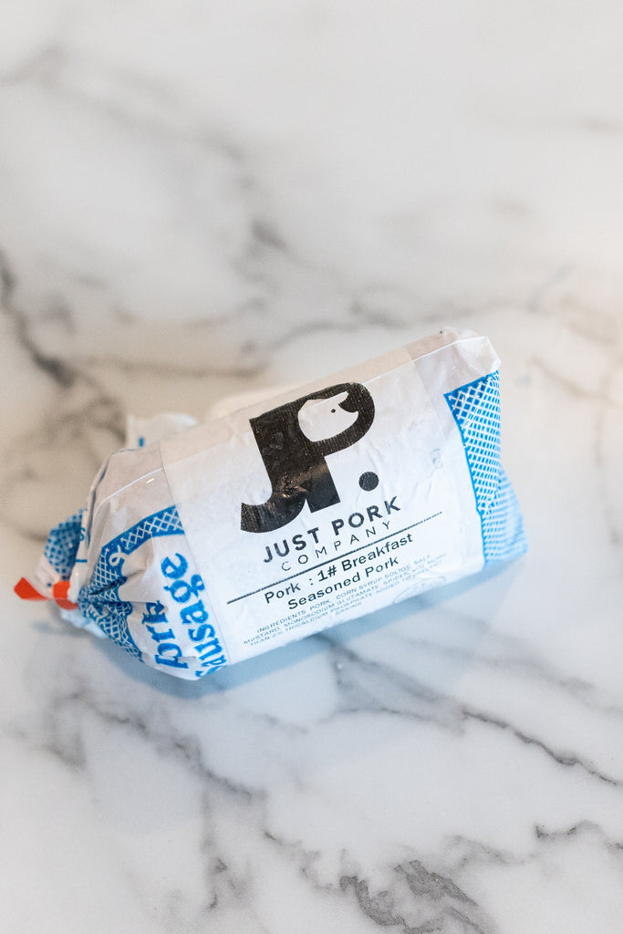 Package of Just Pork's Breakfast Seasoned pork; Farm-direct, all-natural pork