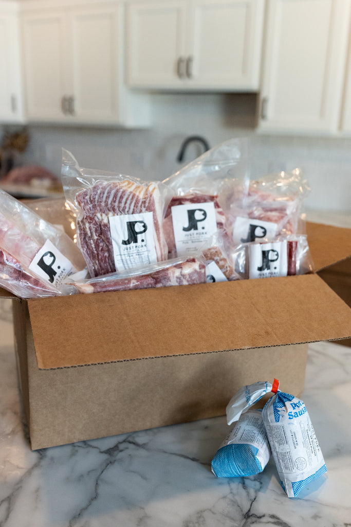 Whole Hog Bundle Box; Just Pork cuts including steaks, bacon, and sausage